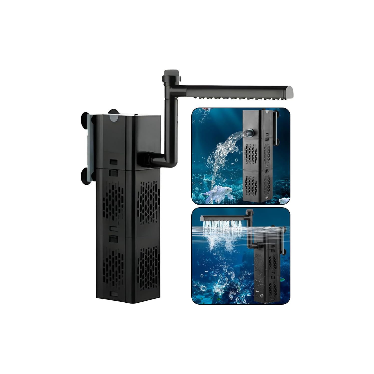 3-in-1 Submersible Aquarium Filter - Adjustable Wave/Oxygen/Filter Pump with Multiple Modes for Freshwater and Saltwater Aquariums