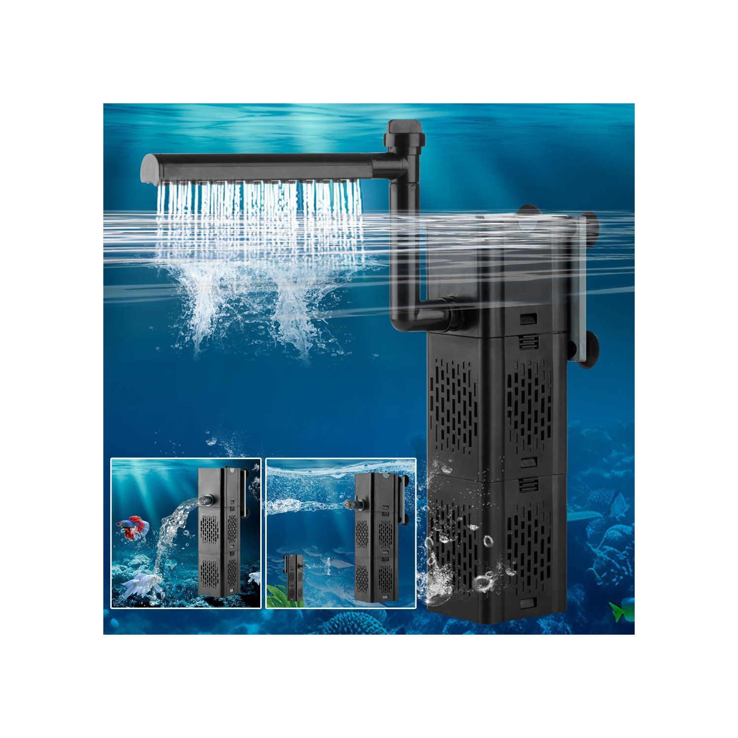 3-in-1 Submersible Aquarium Filter - Adjustable Wave/Oxygen/Filter Pump with Multiple Modes for Freshwater and Saltwater Aquariums
