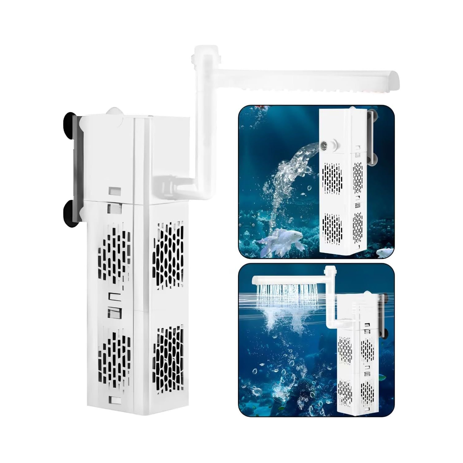 Filtre d'aquarium submersible 3-en-1 - Wave/oxygène/pompe à filtre réglable avec plusieurs modes pour aquariums d'eau douce et d'eau salée