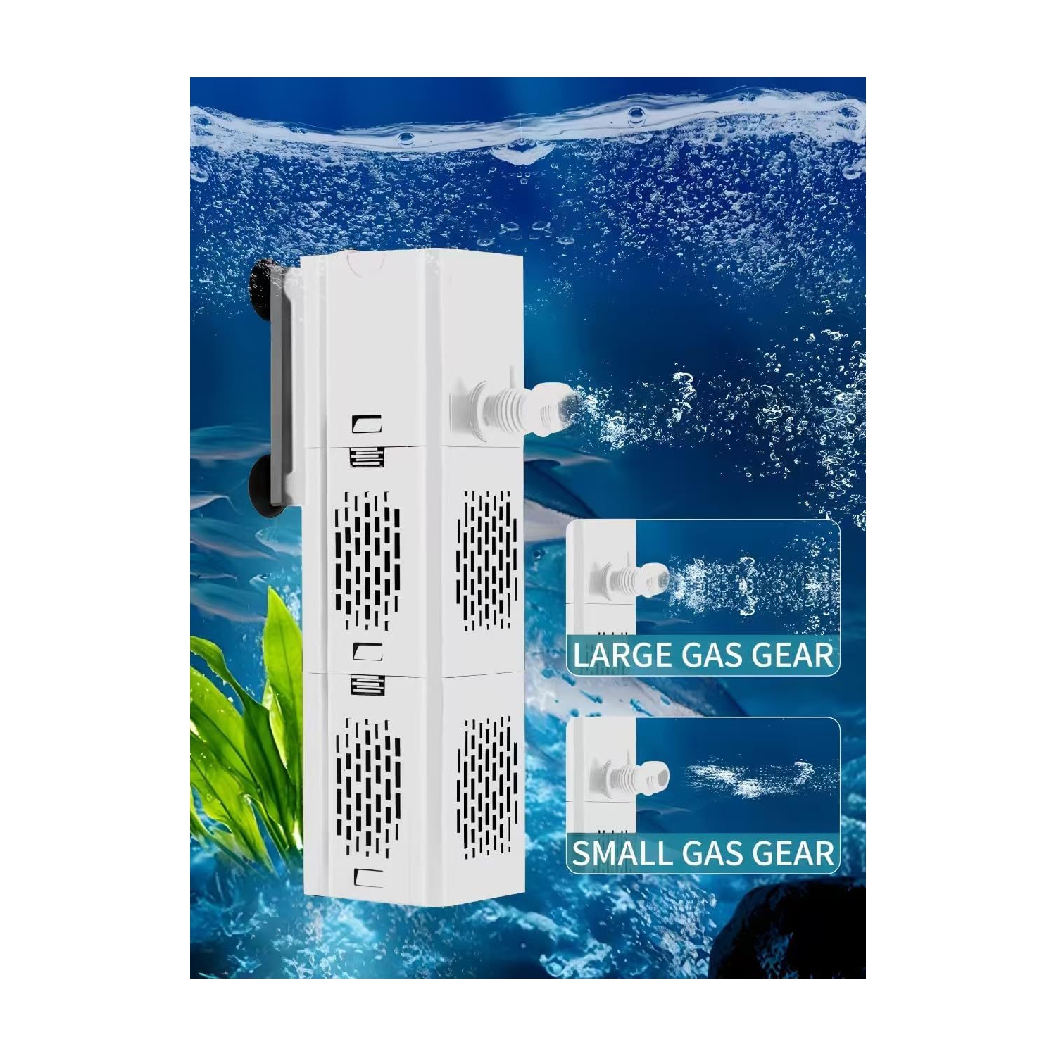 Filtre d'aquarium submersible 3-en-1 - Wave/oxygène/pompe à filtre réglable avec plusieurs modes pour aquariums d'eau douce et d'eau salée