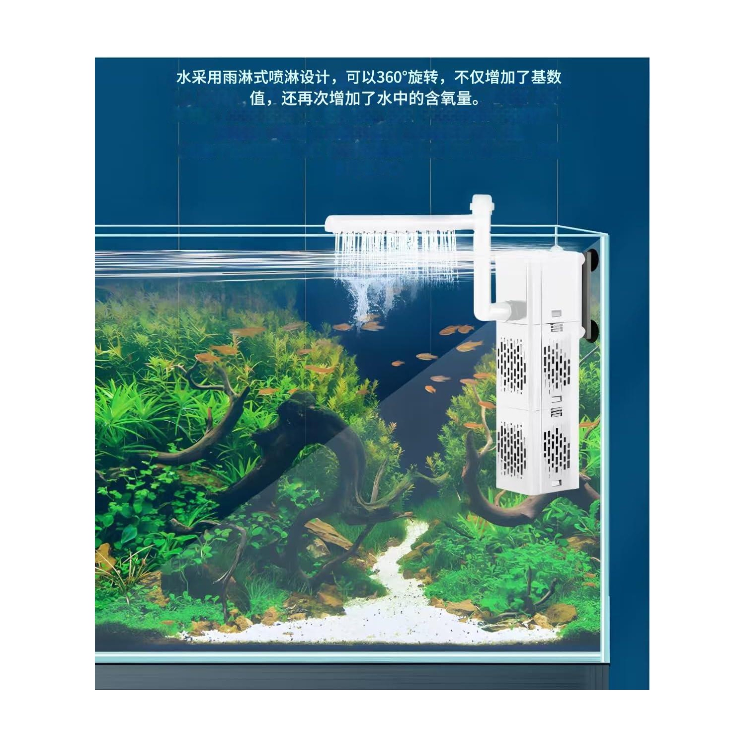 Filtre d'aquarium submersible 3-en-1 - Wave/oxygène/pompe à filtre réglable avec plusieurs modes pour aquariums d'eau douce et d'eau salée