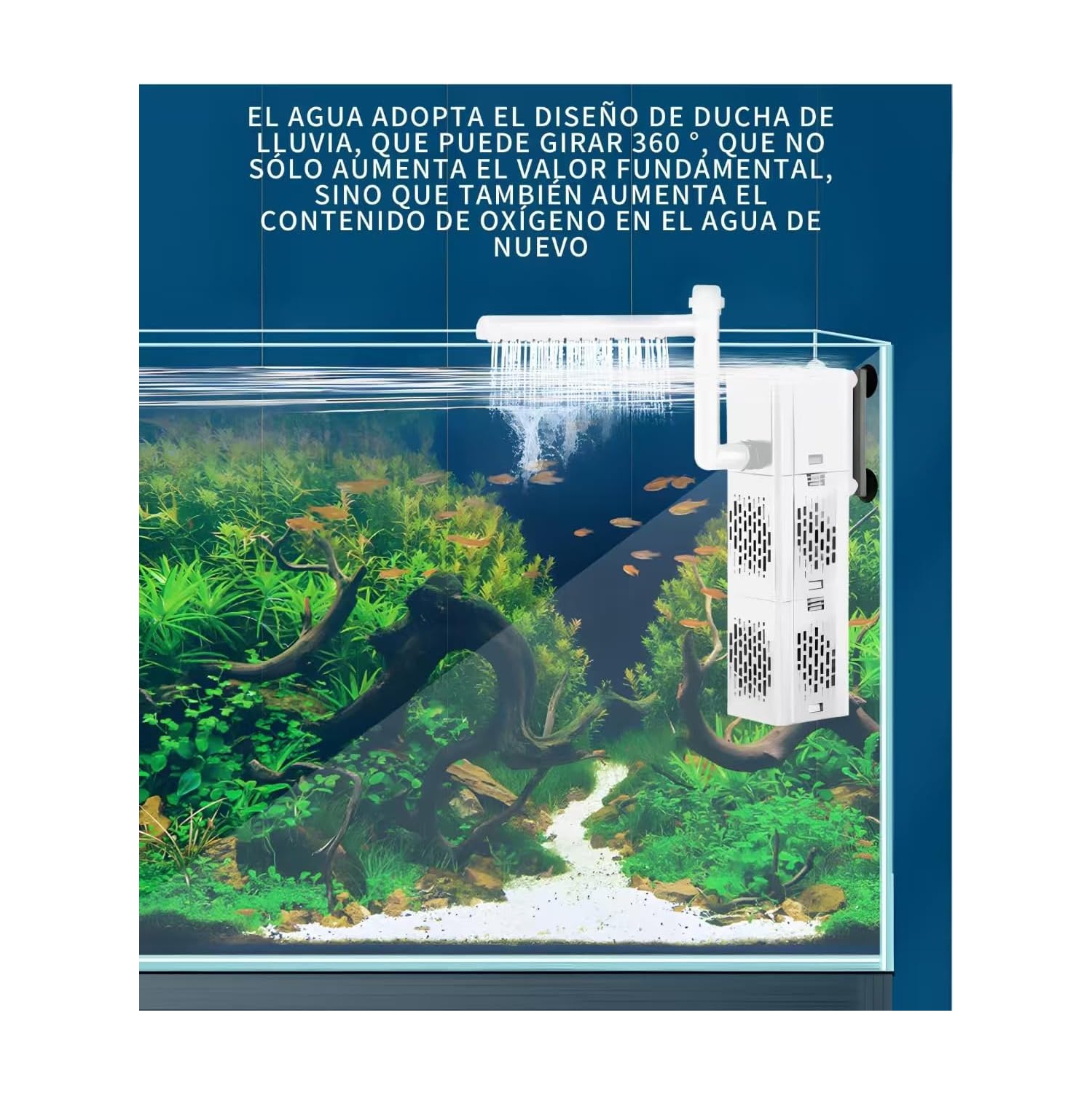 Filtre d'aquarium submersible 3-en-1 - Wave/oxygène/pompe à filtre réglable avec plusieurs modes pour aquariums d'eau douce et d'eau salée