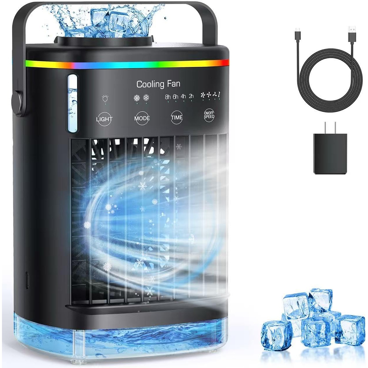 Kopado Mini Evaporative Air Cooler – Portable Personal Air Conditioner Fan with 4 Speeds, 2 Mist Levels, Timer & 7-Color LED – Ideal for Home, Office