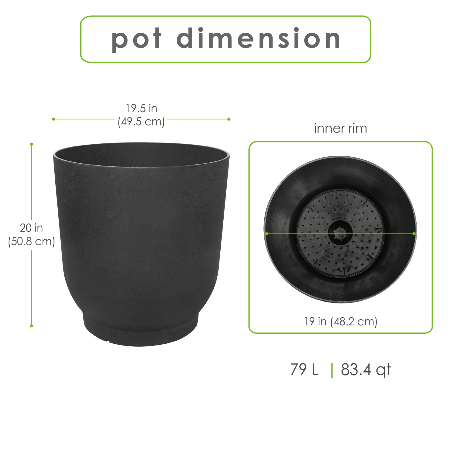 Tierra Verde 21in W x 20in H Florencia Modern Round X-Large Self-Watering Indoor/Outdoor Statement Planter, Black