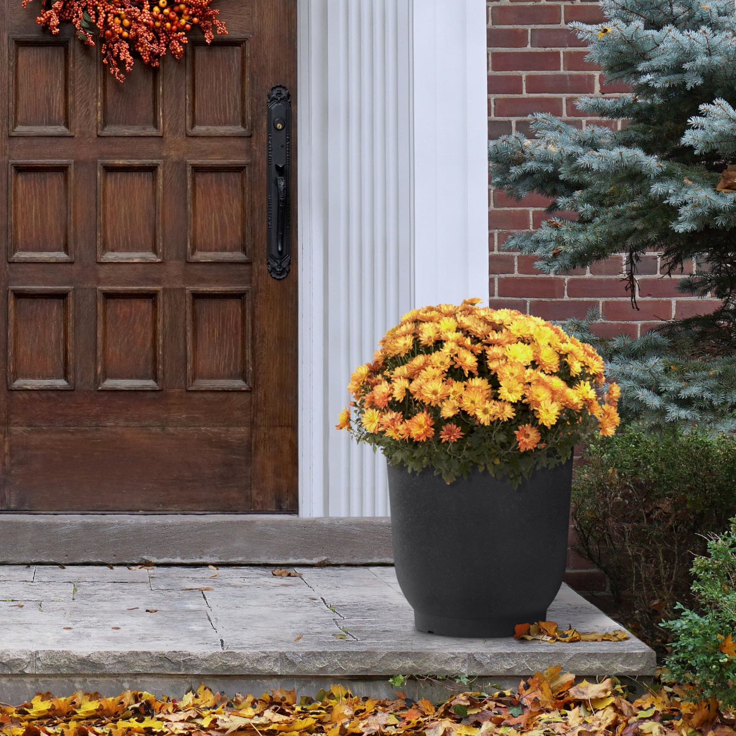 Tierra Verde 21in W x 20in H Florencia Modern Round X-Large Self-Watering Indoor/Outdoor Statement Planter, Black