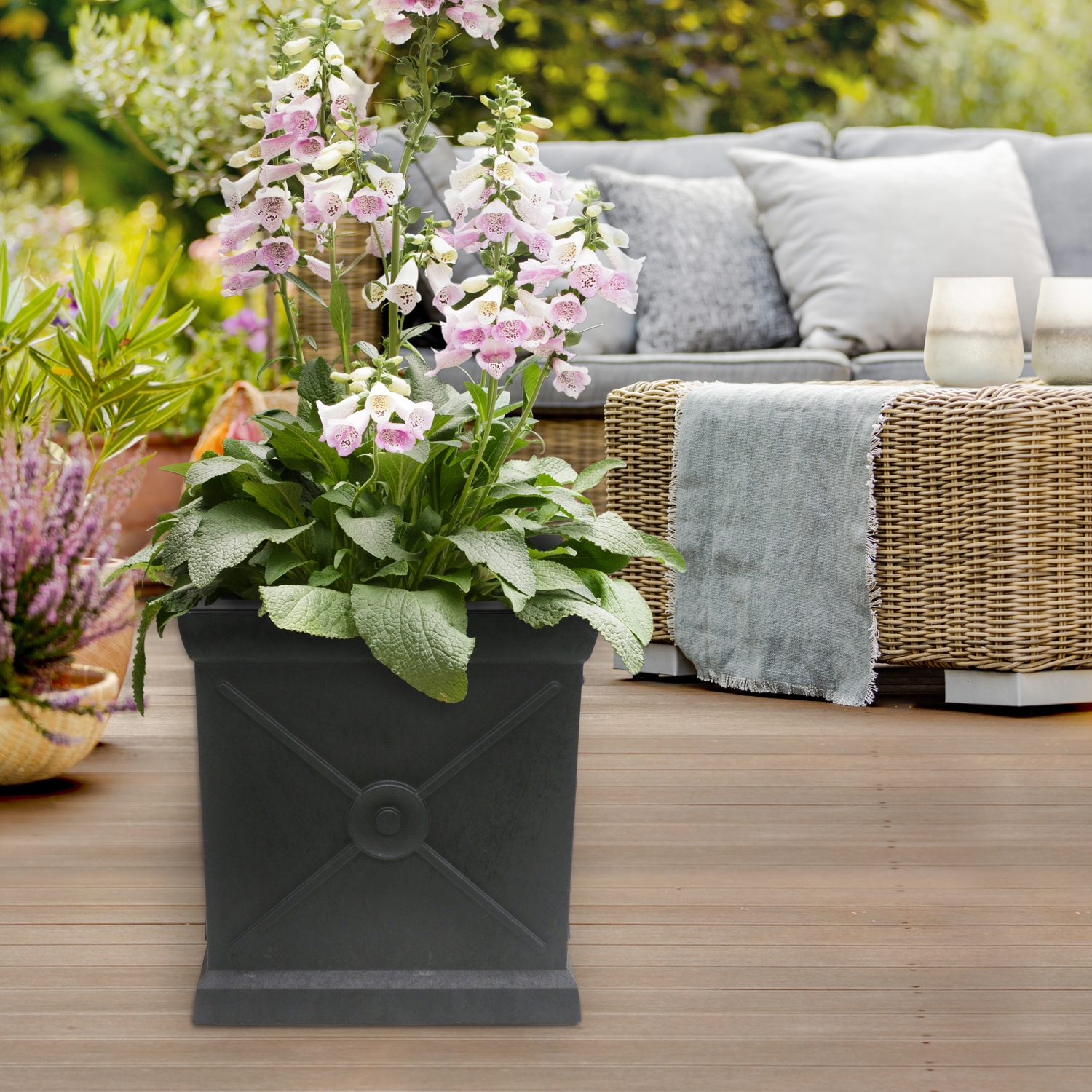 Tierra Verde 15" W x 16" H Allegro Monarch Square Self-Watering Planter - Black, Indoor/Outdoor