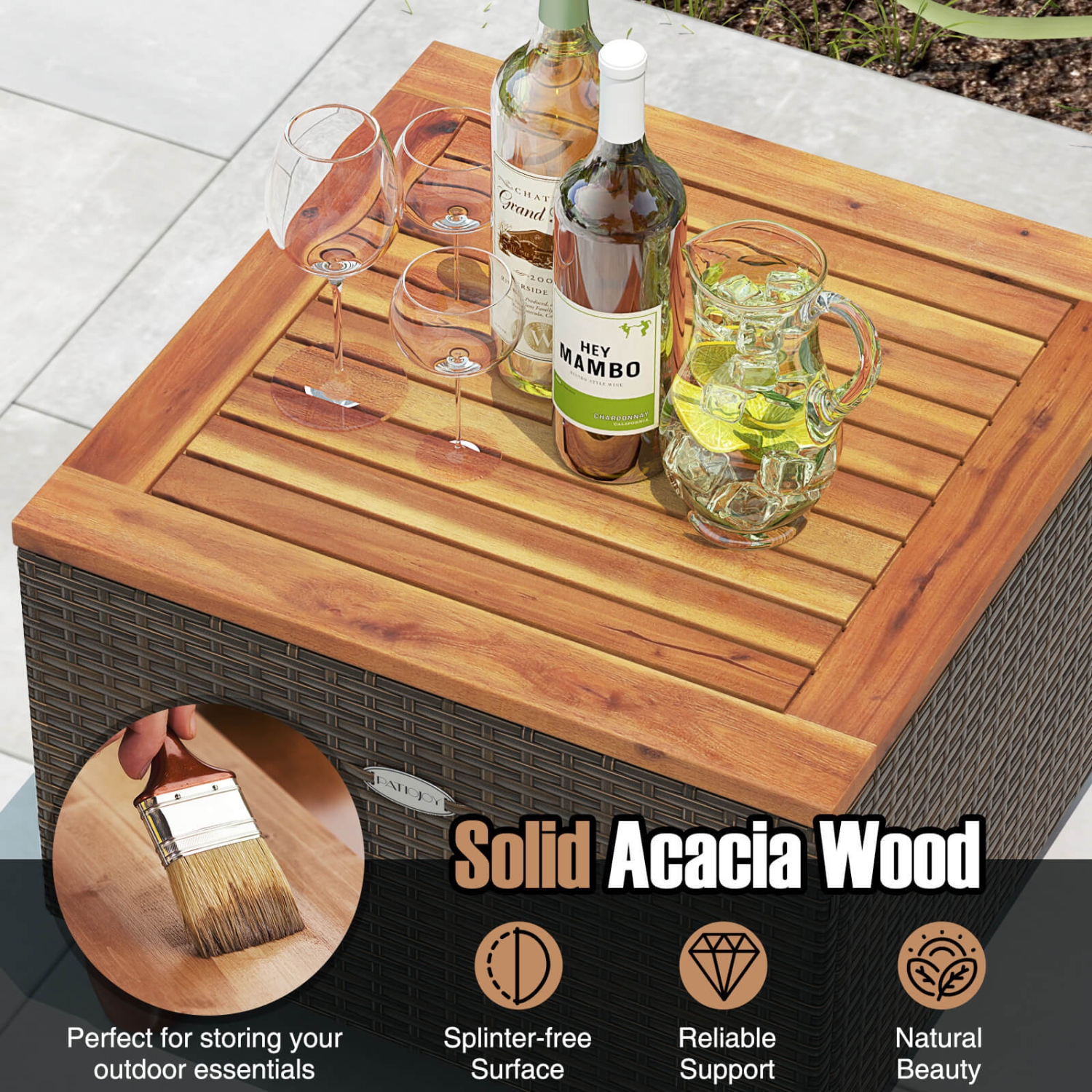 Costway 3 PCS Outdoor Patio Rattan Bistro Furniture Set Wooden Table Top Cushioned Sofa Gray/Black/Beige/Navy