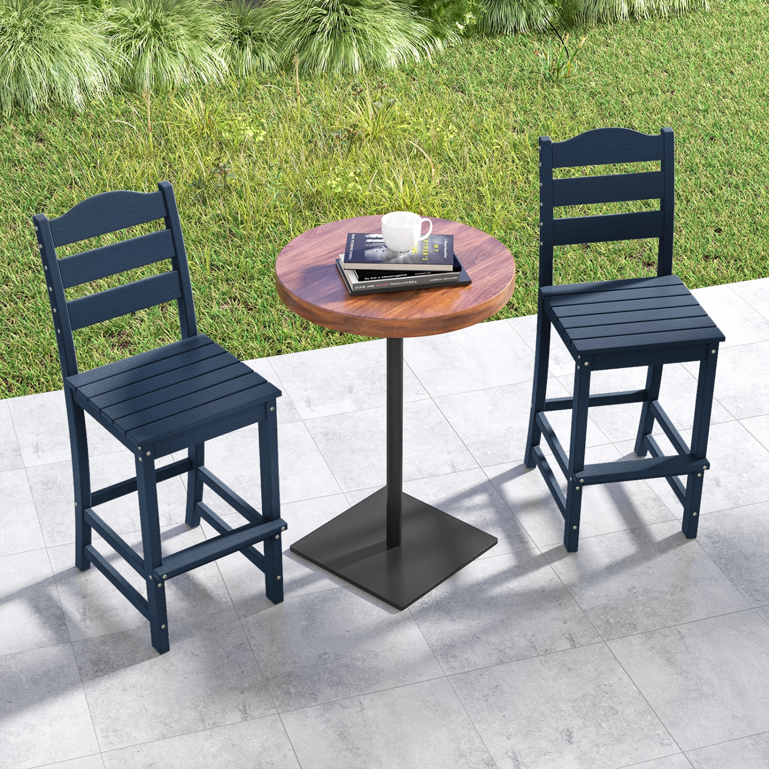 Costway Outdoor 1/4PCS HDPE Bar Stool Patio Tall Chair Backrest Footrest All Weather Gray/Turquoise