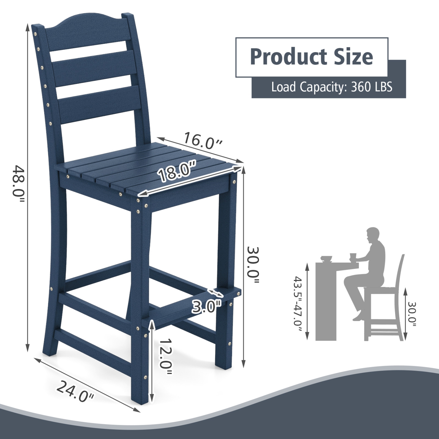 Costway Outdoor 1/4PCS HDPE Bar Stool Patio Tall Chair Backrest Footrest All Weather Gray/Turquoise