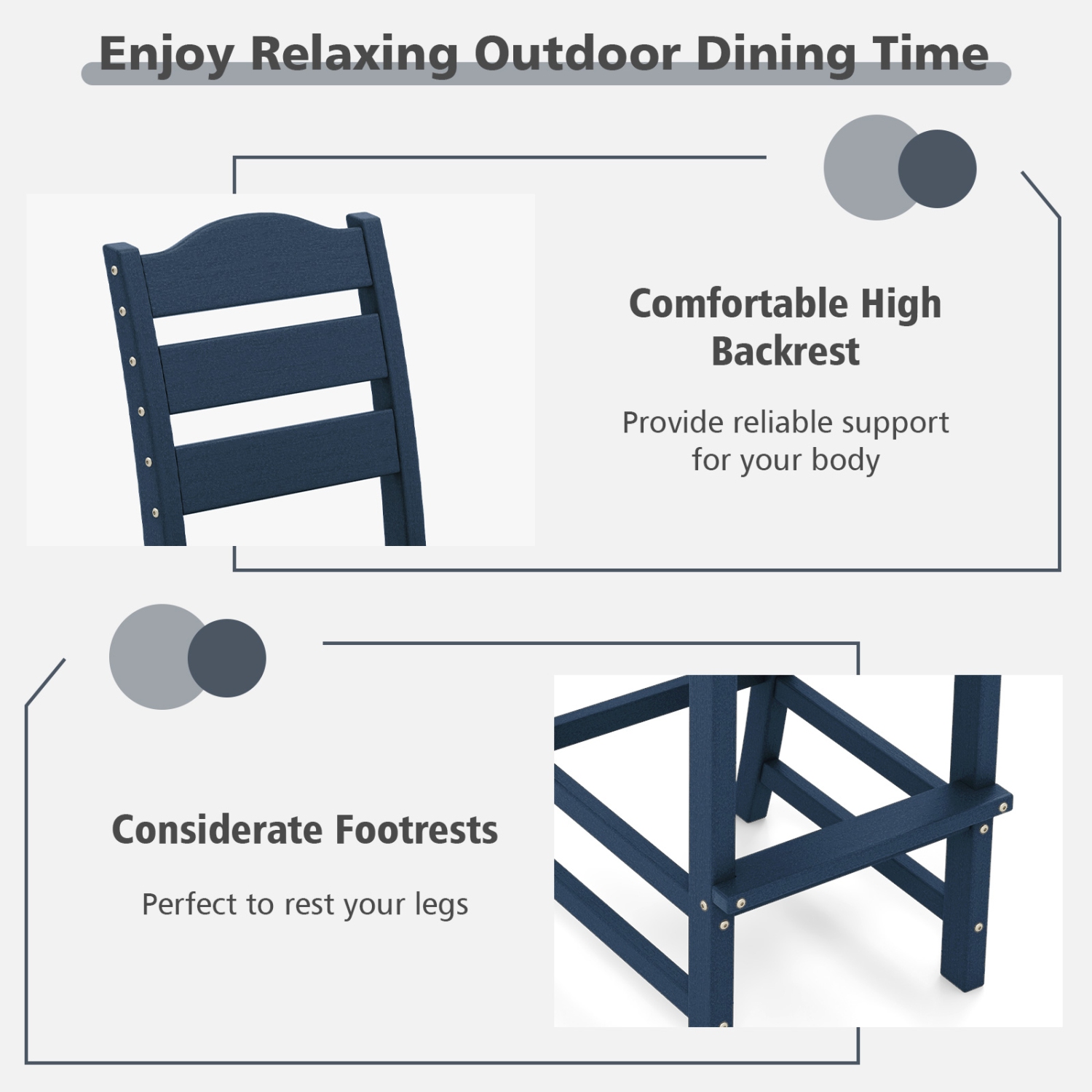 Costway Outdoor 1/4PCS HDPE Bar Stool Patio Tall Chair Backrest Footrest All Weather Gray/Turquoise