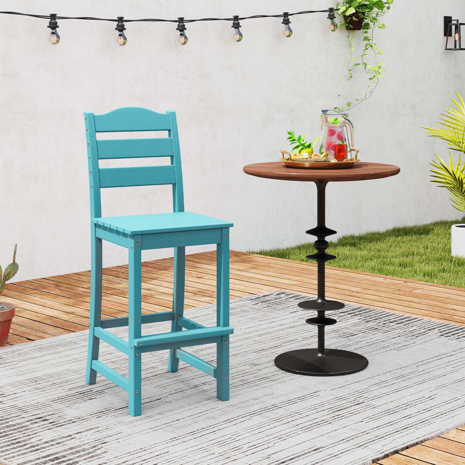 Costway Outdoor 1/4PCS HDPE Bar Stool Patio Tall Chair Backrest Footrest All Weather Gray/Turquoise