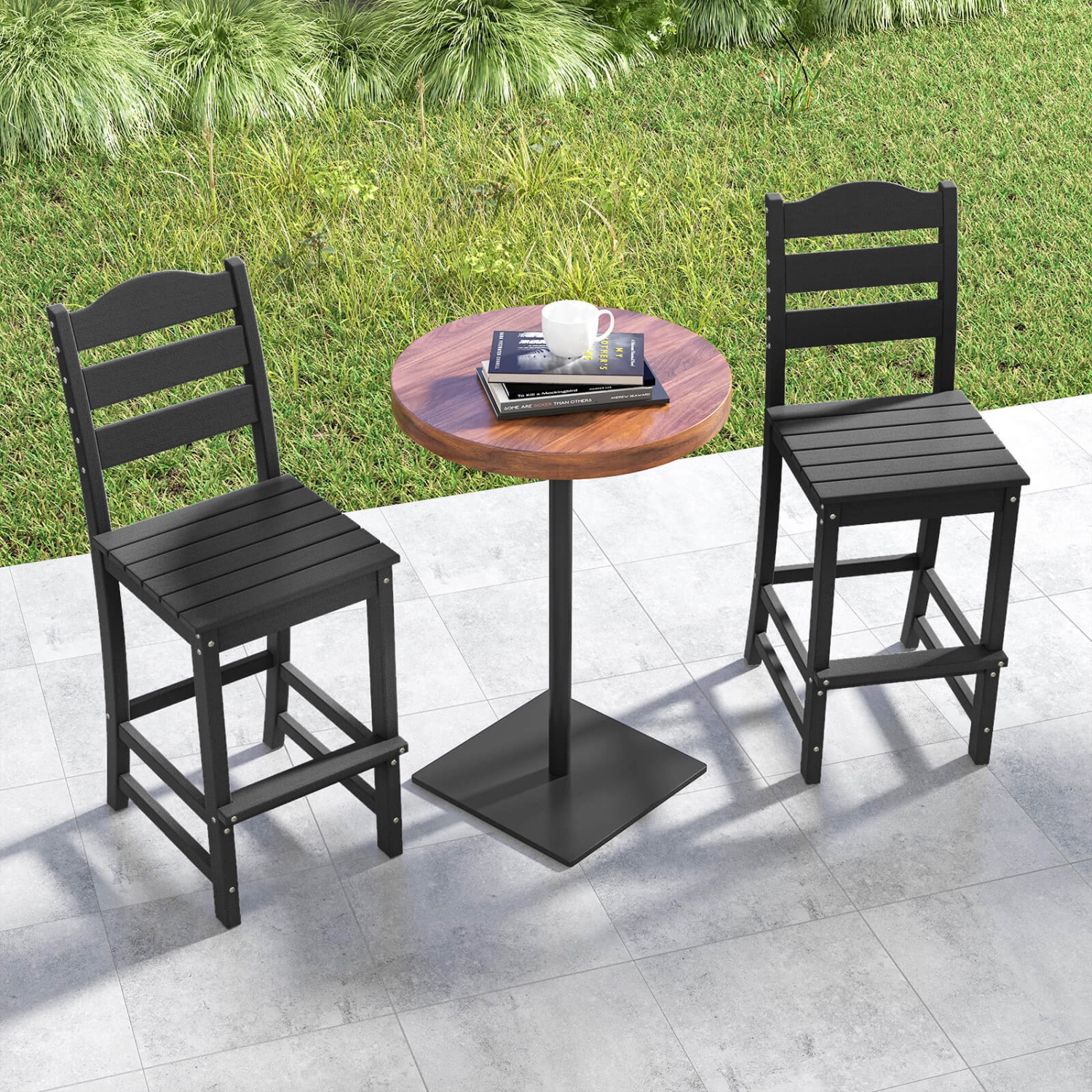 Costway Outdoor 1/4PCS Tabouret de bar en PEHD Chaise haute Dossier Repose-pieds résistant aux intempéries Gris/Turquoise