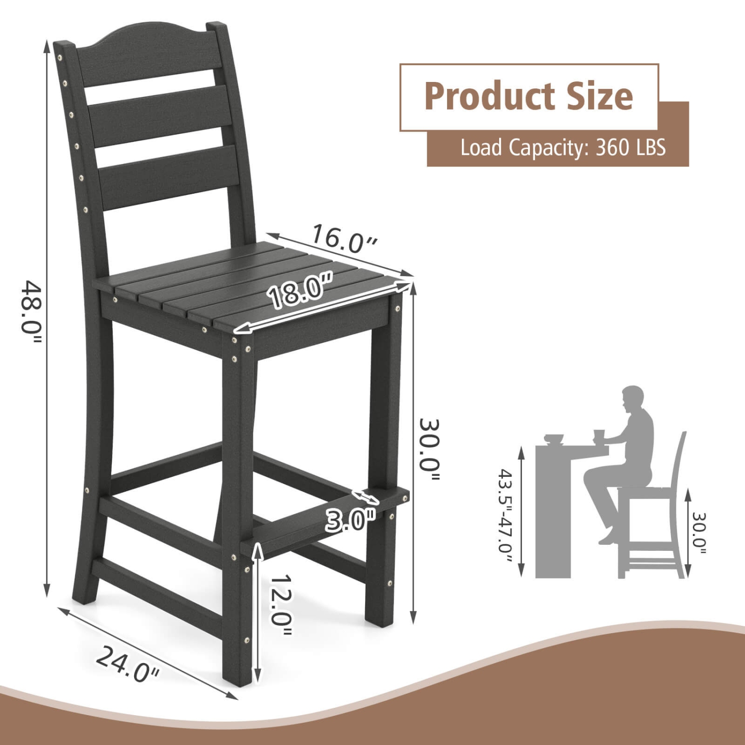 Costway Outdoor 1/4PCS Tabouret de bar en PEHD Chaise haute Dossier Repose-pieds résistant aux intempéries Gris/Turquoise