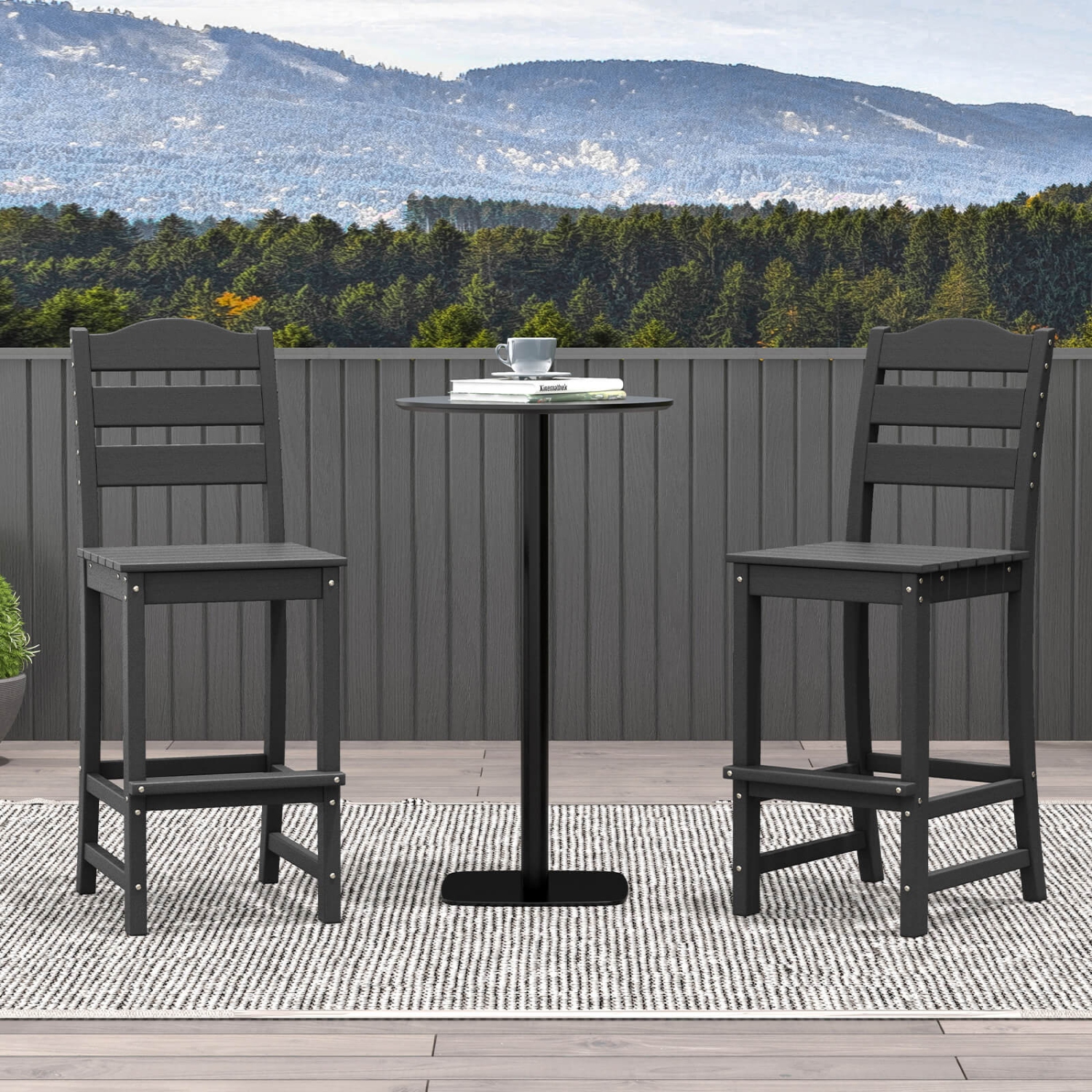 Costway Outdoor 1/4PCS Tabouret de bar en PEHD Chaise haute Dossier Repose-pieds résistant aux intempéries Gris/Turquoise