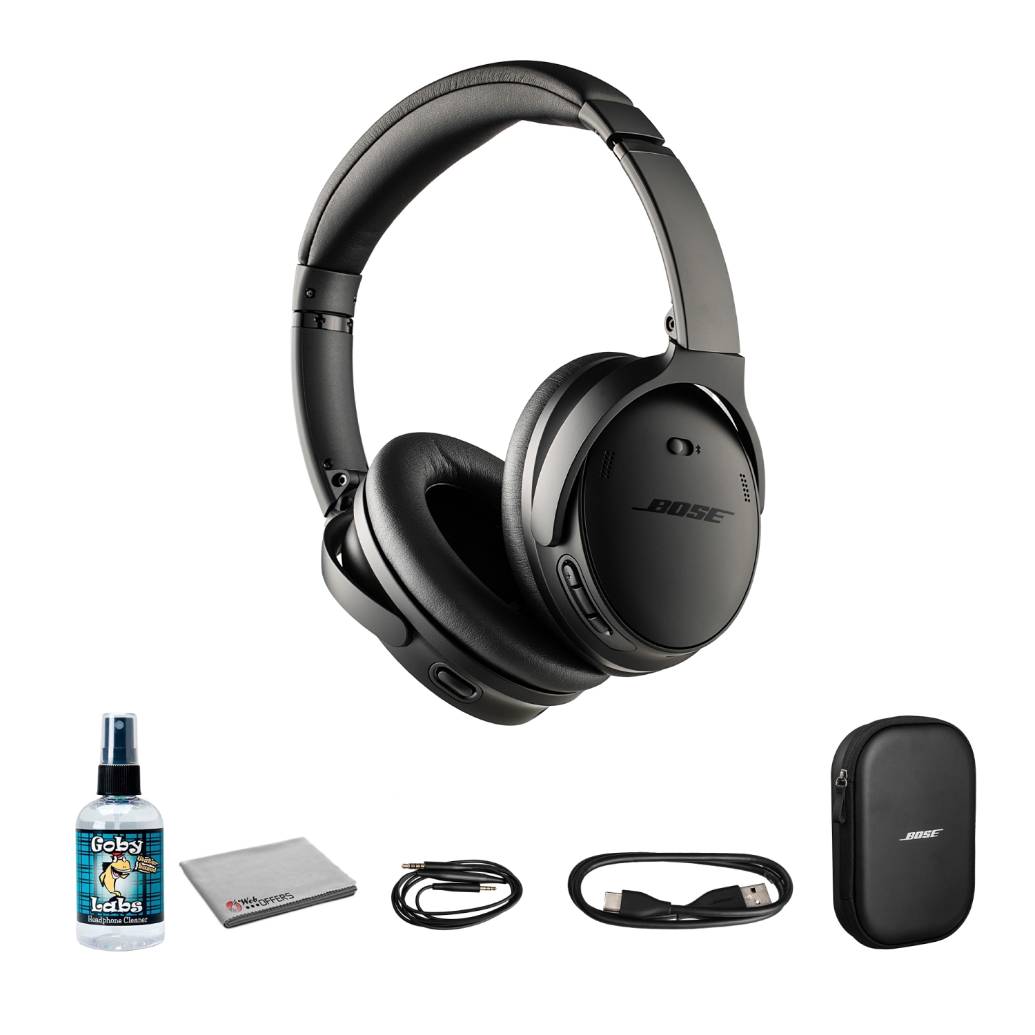 Bose QuietComfort Wireless Over-Ear Active Noise Canceling Headphones Bundle