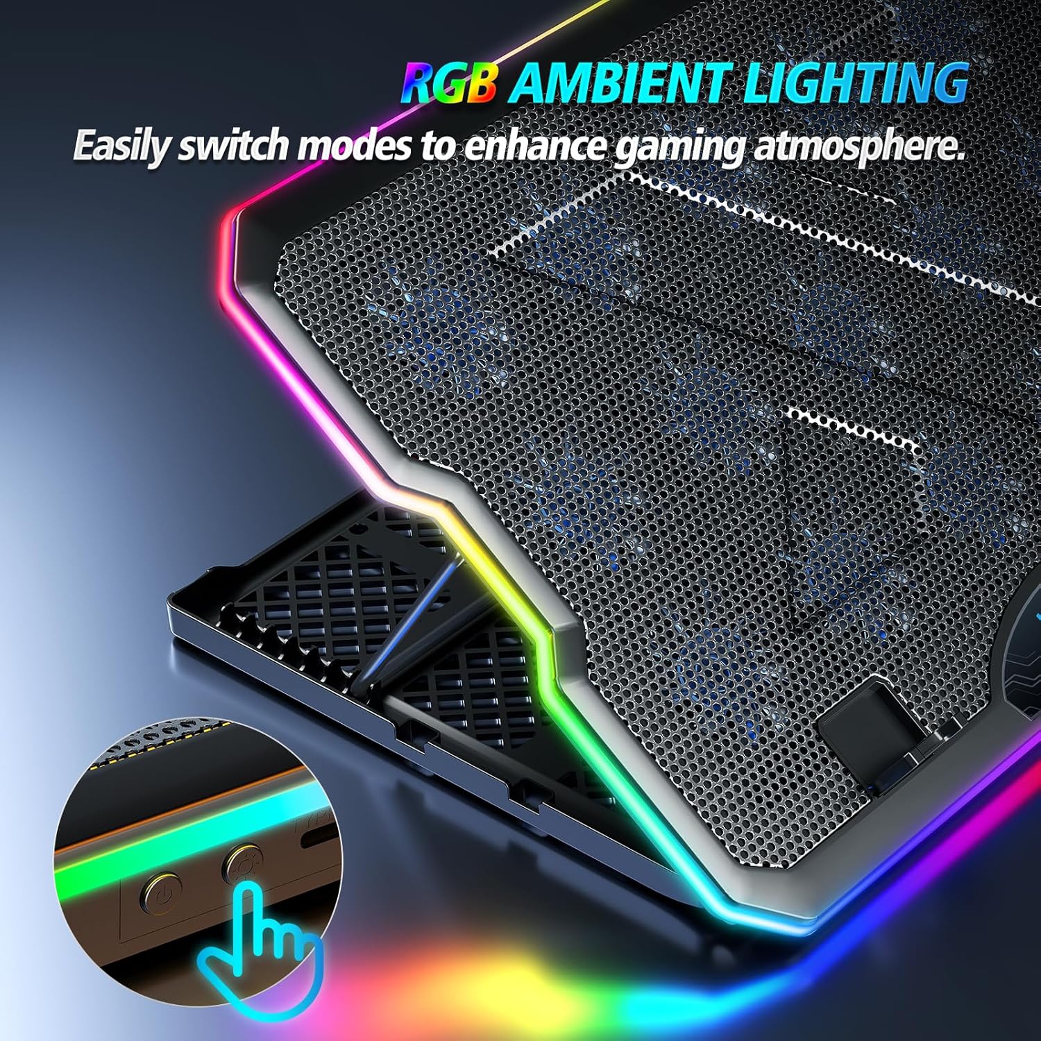AIMIUZI Laptop Cooling Pad – Gaming Laptop Cooler with 15 Fans, RGB Lighting, 7 Adjustable Heights, Dual USB Ports, Phone Stand, Compatible with