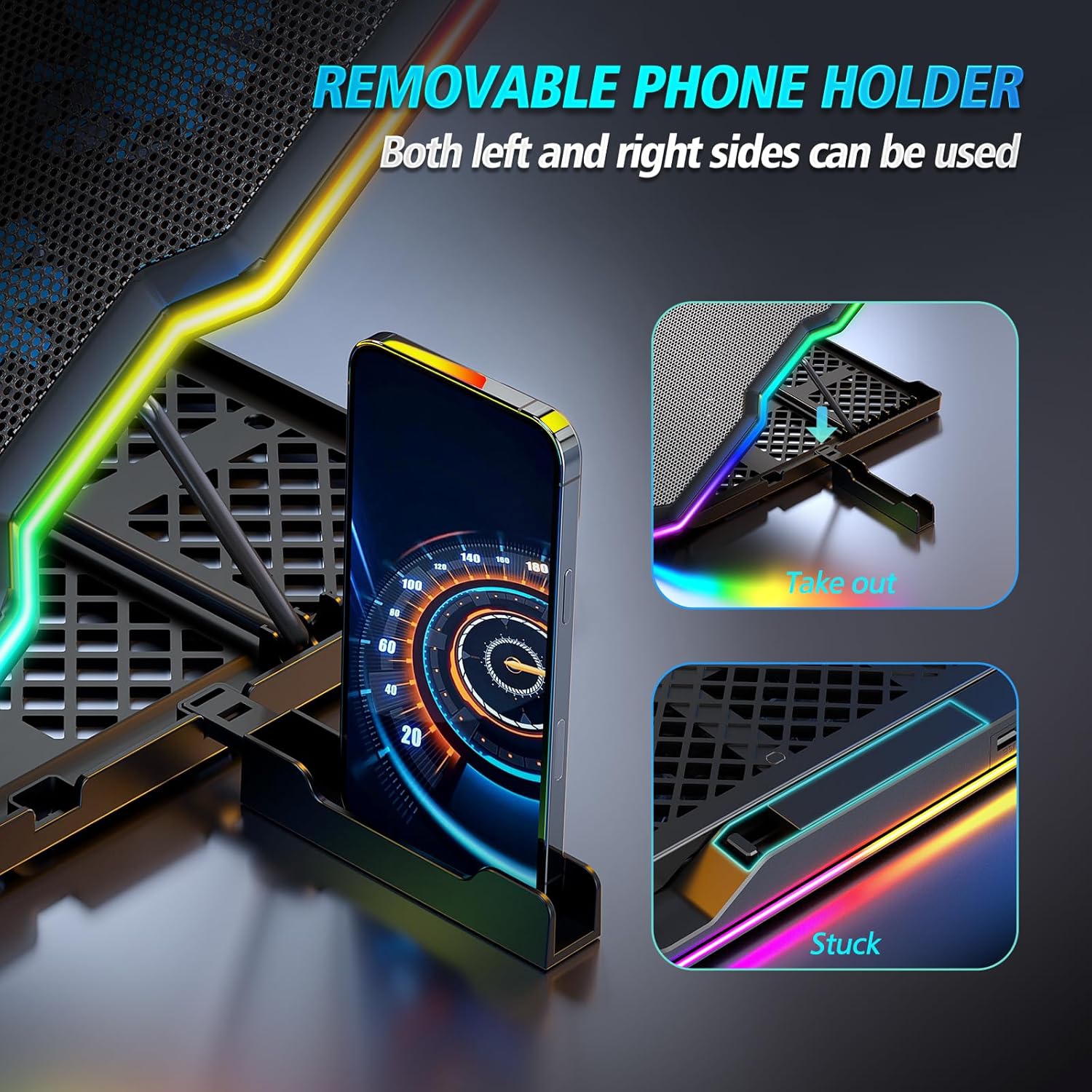 AIMIUZI Laptop Cooling Pad – Gaming Laptop Cooler with 15 Fans, RGB Lighting, 7 Adjustable Heights, Dual USB Ports, Phone Stand, Compatible with