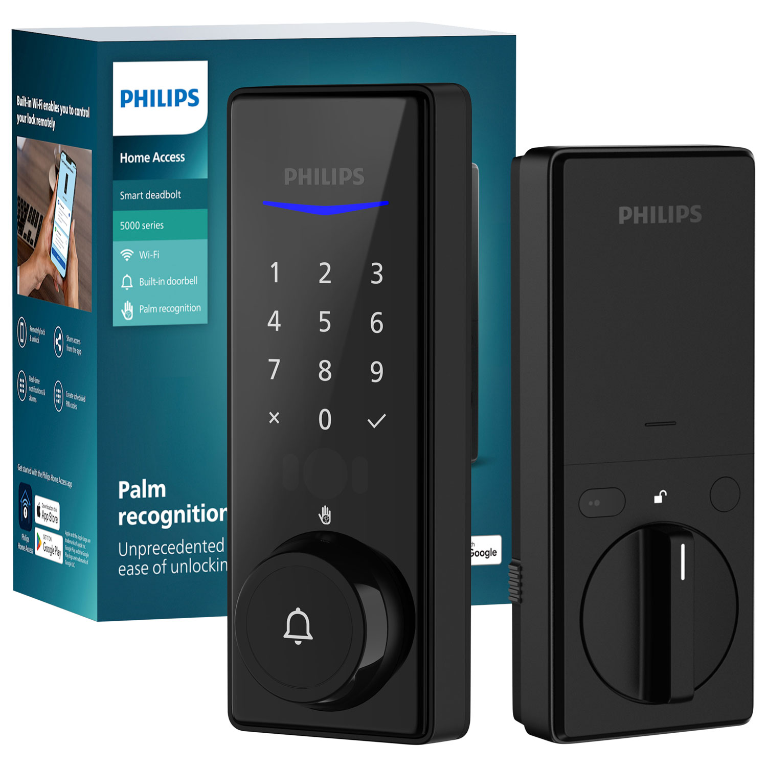 Serrure intelligente à pêne dormant Wi-Fi à reconnaissance de la paume série 5000 de Philips