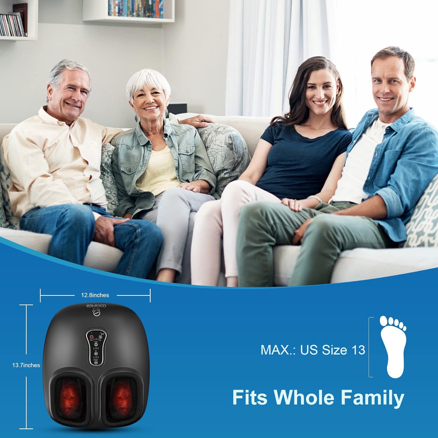 COMFIER Shiatsu Foot Massager with Heat - Vibration, Rolling Compression Foot Massager Machine - Multiple Modes - Fits Size Up to 13”