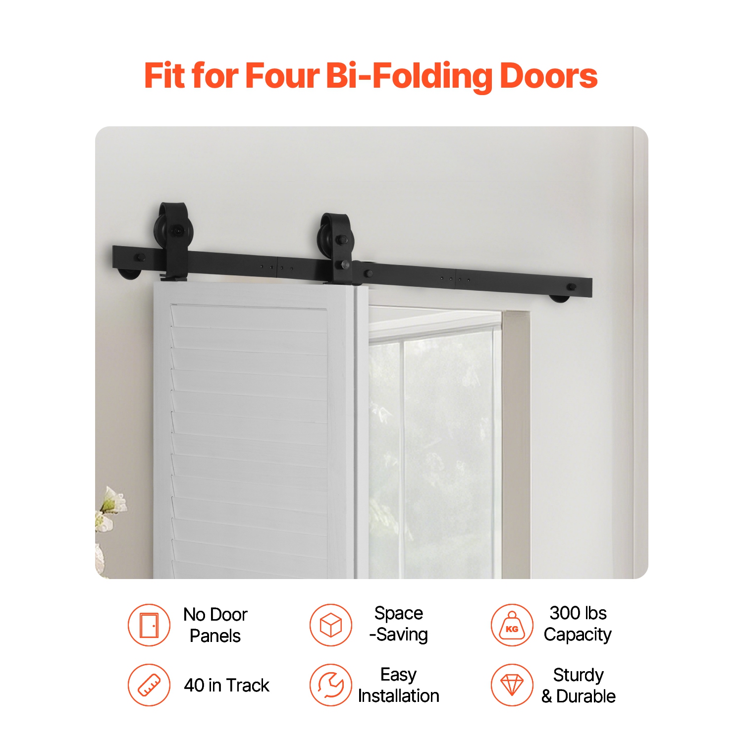 VEVOR 40" Bi-Folding Sliding Barn Door Hardware Track Kit, Top Mount Track Kit, Slide Smoothly & Quietly, Easy to Install, for Two 18" Closet Pantry