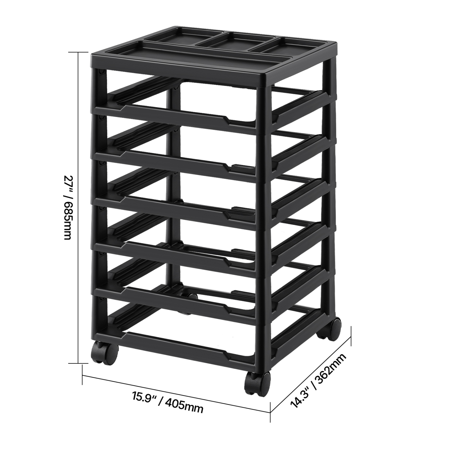 VEVOR 6-Tier Scrapbook Rolling Storage Cart, Large Capacity with Organizer Top, Black Frame with 4 Wheels, PP Material Cart Only, Rolling Craft