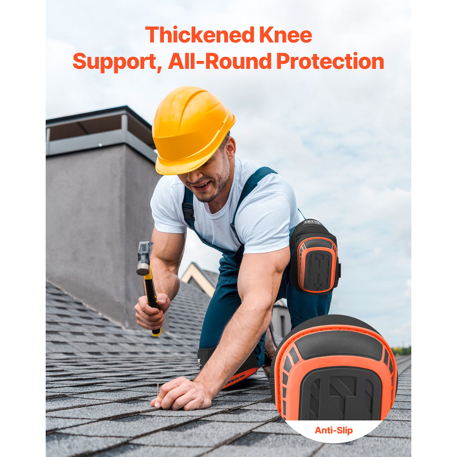 VEVOR 2 Knee Pads for Work, Extended Construction Knee Pads with Extension Straps, Anti-slip Foam Gel Knee Pads, for Gardening Flooring Roofing and