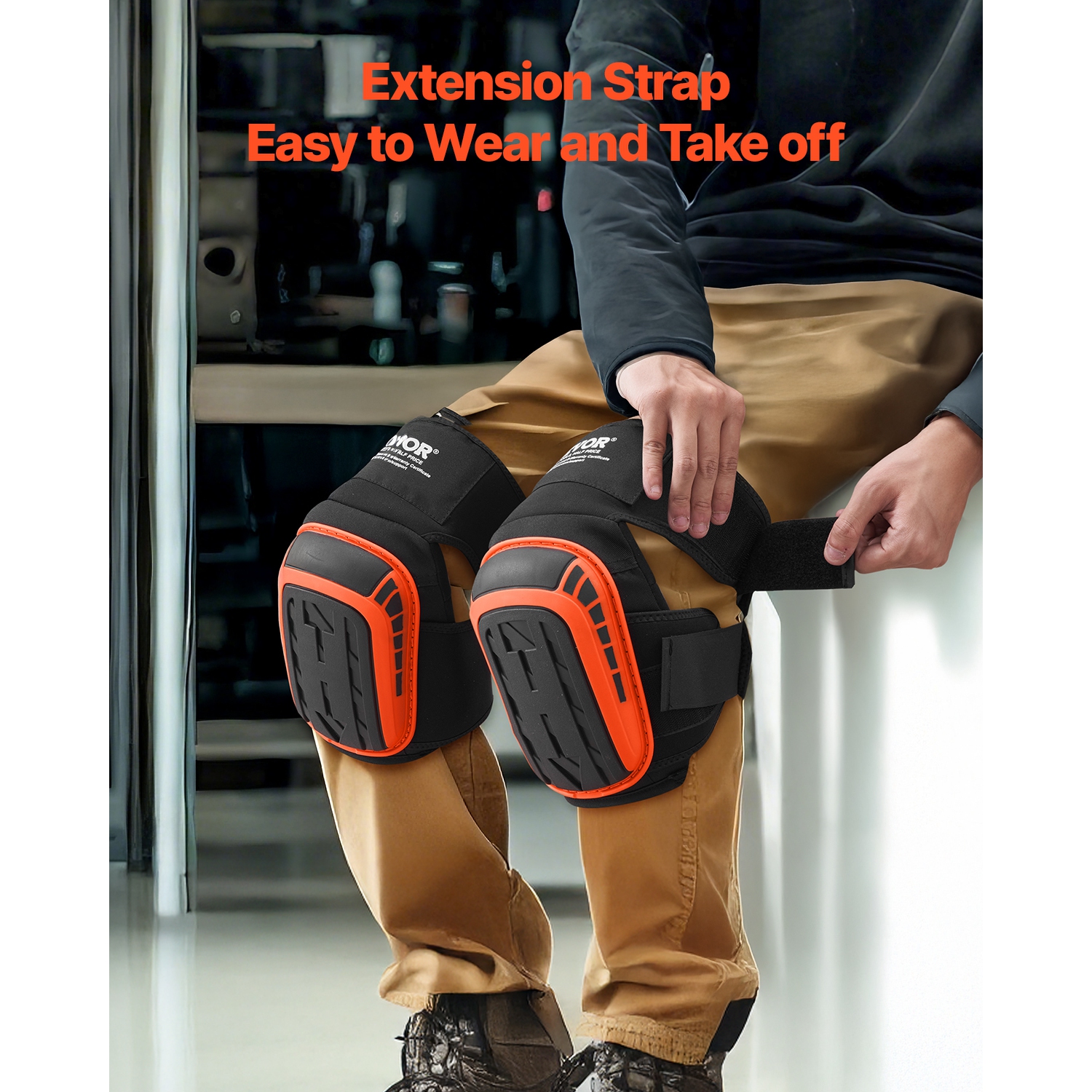 VEVOR 2 Knee Pads for Work, Extended Construction Knee Pads with Extension Straps, Anti-slip Foam Gel Knee Pads, for Gardening Flooring Roofing and