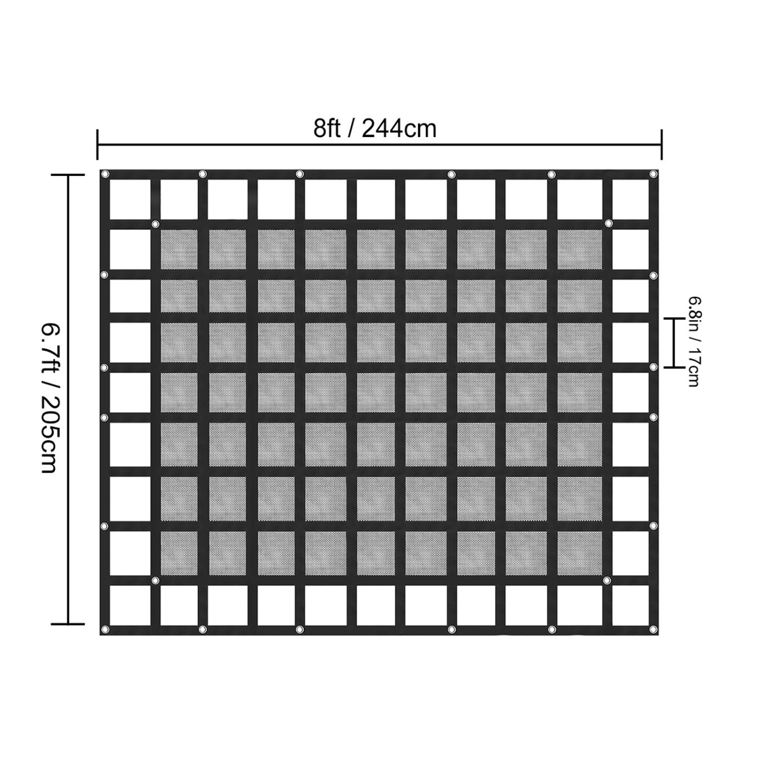 VEVOR 8' x 6.7' Cargo Net with Mesh, for Pickup Truck Bed, Heavy Duty Cargo Nets with Cam Buckles & S-Hooks & Cross Strap, Truck Bed Cargo Net for