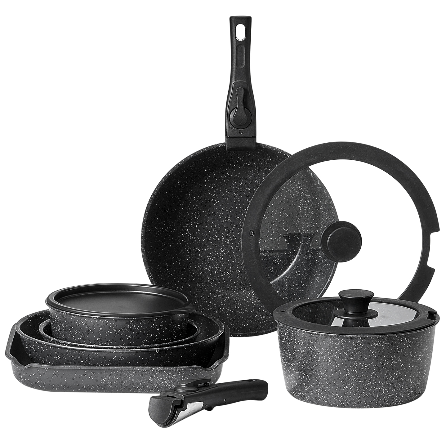 VEVOR 17 Piece Pots and Pans Set, Granite Nonstick Detachable Handle Cookware, Space Saving Induction Cookwares, Kitchen RV Cooking Sets with