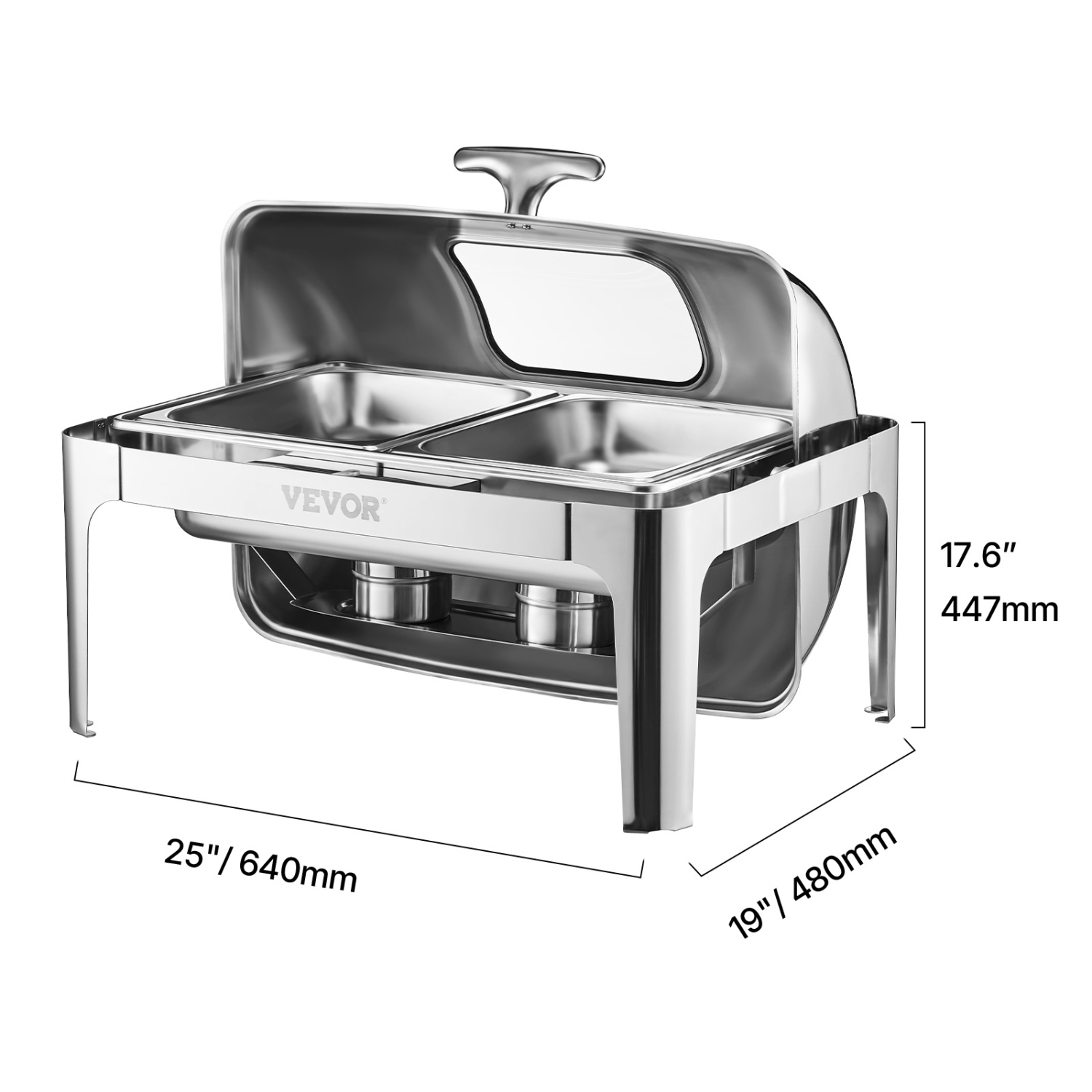 VEVOR 9 Qt Roll Top Chafing Dish Buffet Complete Set,1 Pack Stainless Steel Chafer with 2 Half Size Pans, Rectangle Catering Warmer Server with