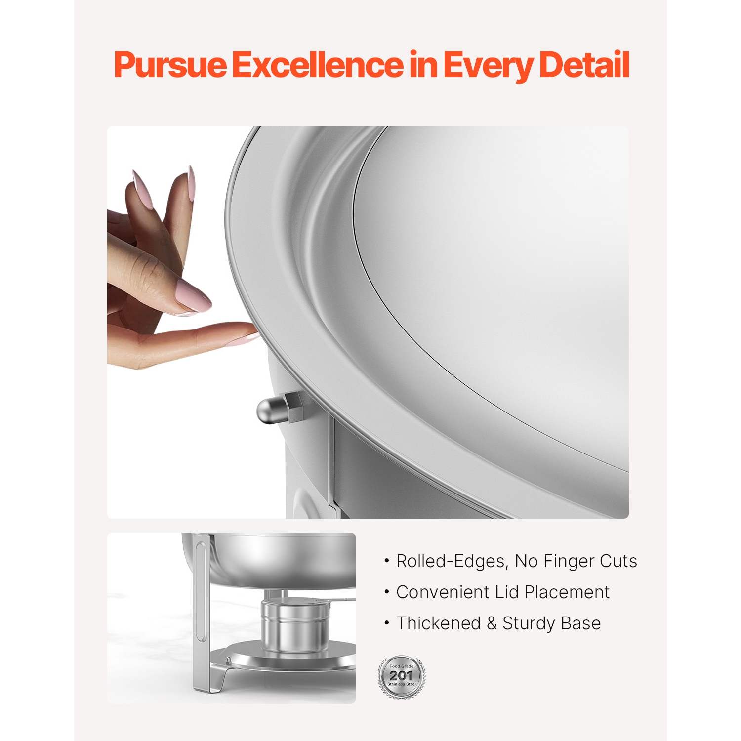 VEVOR 5 Qt 4 Pack Chafing Dish Buffet Set,Stainless Steel Chafer with 4 Full Size Pans, Round Catering Warmer Server with Lid Water Pan Folding Stand