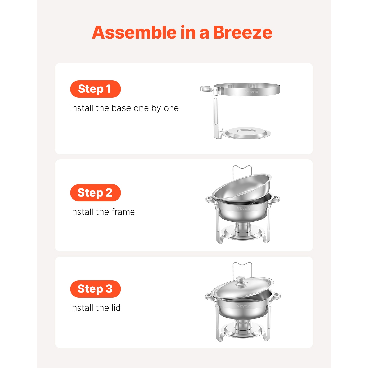 VEVOR 5 Qt 4 Pack Chafing Dish Buffet Set,Stainless Steel Chafer with 4 Full Size Pans, Round Catering Warmer Server with Lid Water Pan Folding Stand