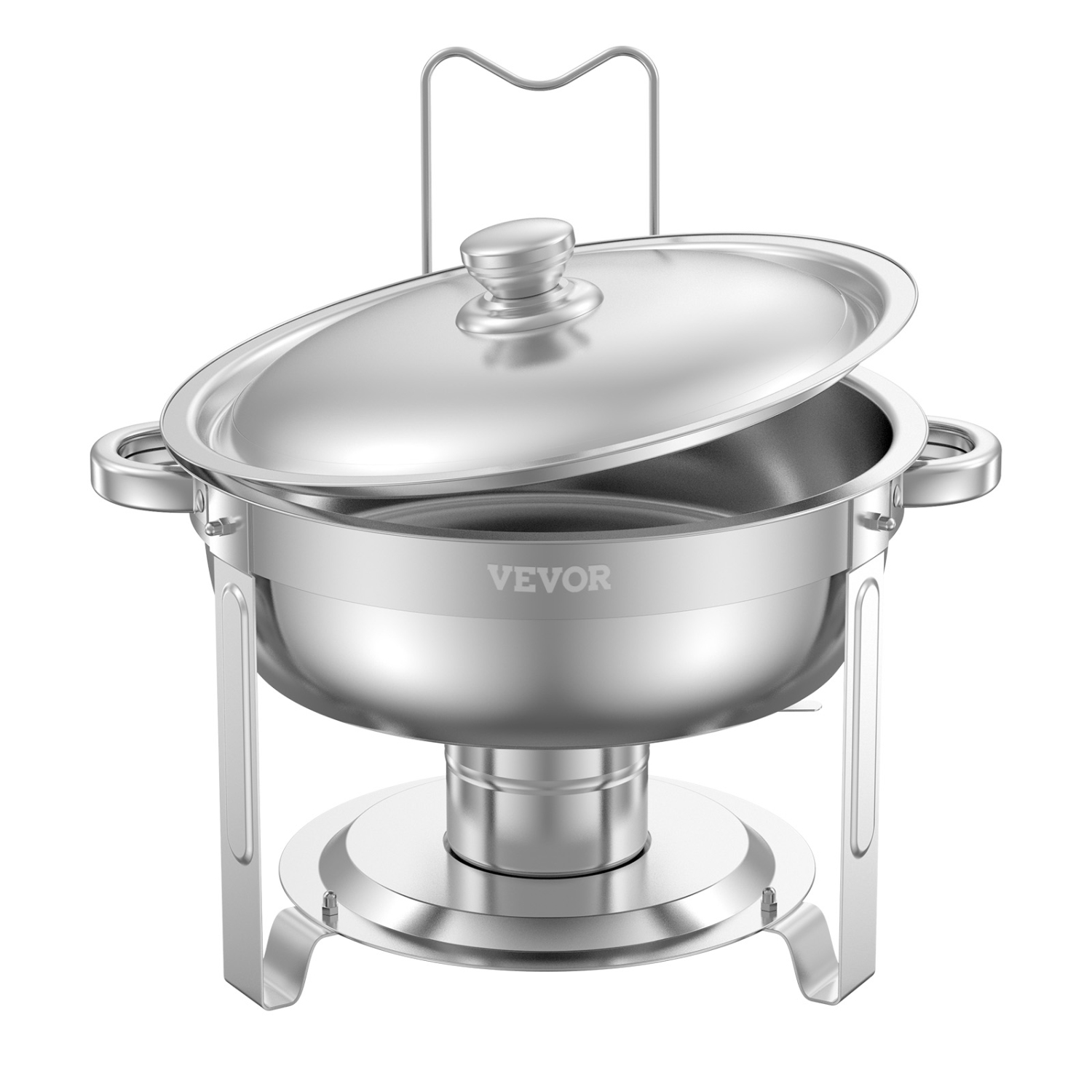 VEVOR 5 Qt 4 Pack Chafing Dish Buffet Set,Stainless Steel Chafer with 4 Full Size Pans, Round Catering Warmer Server with Lid Water Pan Folding Stand