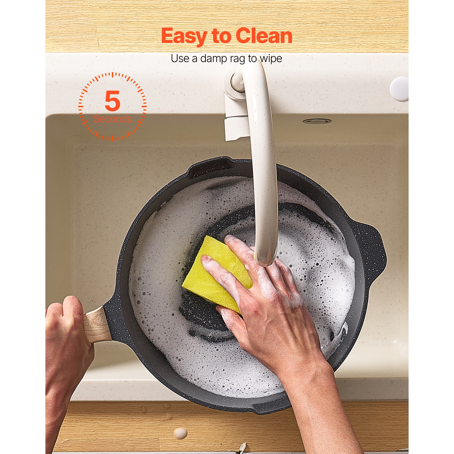 VEVOR 17 Piece Pots and Pans Set Nonstick, Granite Cookware Set, Induction Cookwares, Kitchen RV Cooking Sets with Frying, Saute, Tempered Glass