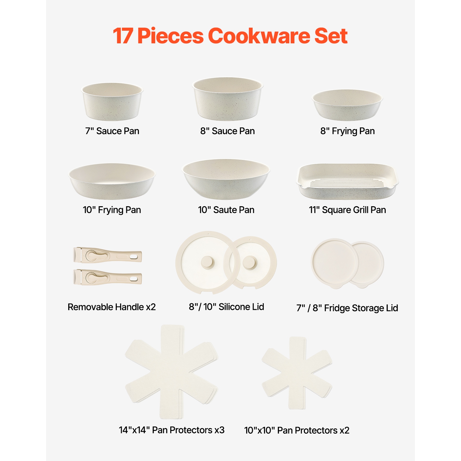 VEVOR 17 Piece Pots and Pans Set Nonstick, Detachable Handle Cookware, Space Saving Induction cookware set,Kitchen RV Cooking Sets,with