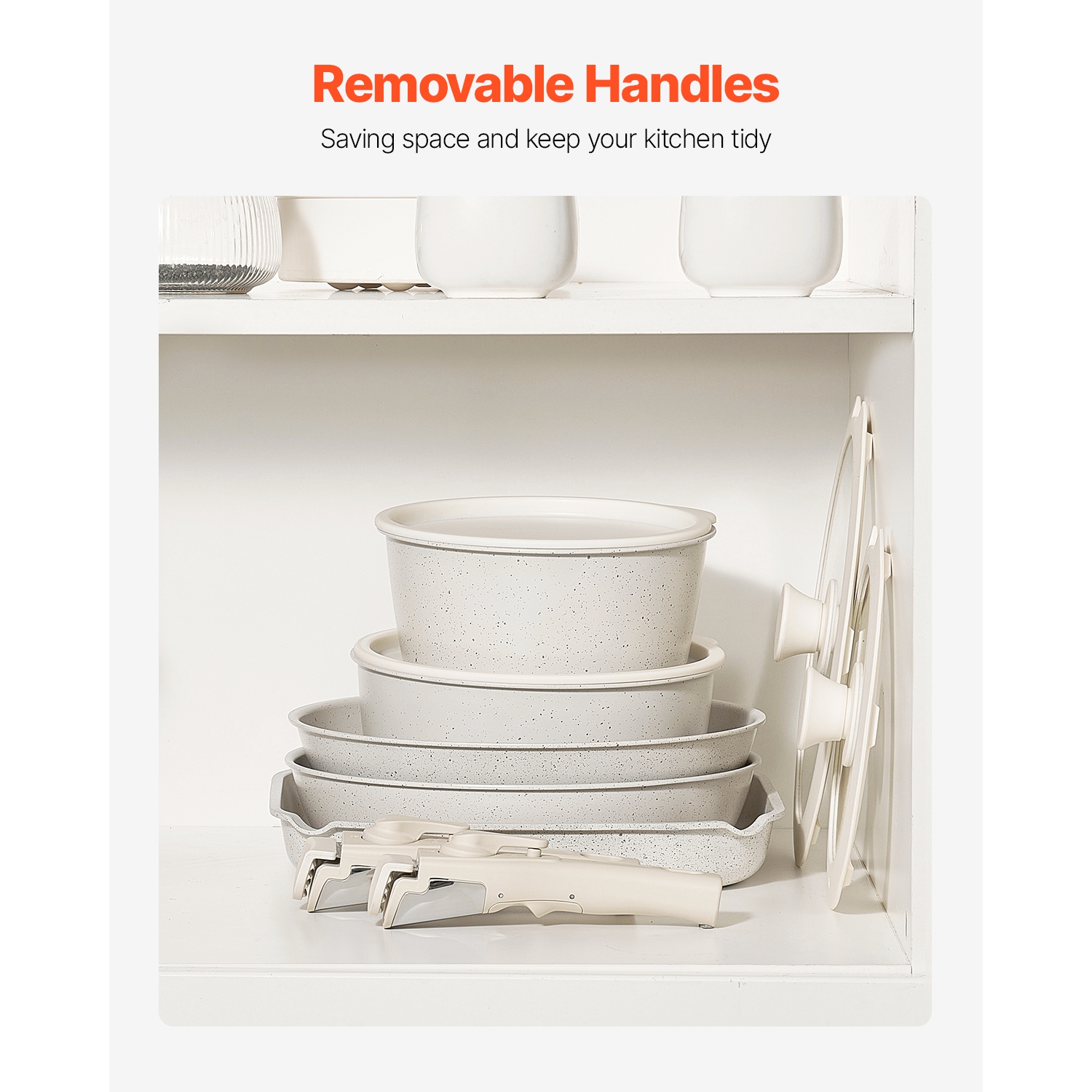 VEVOR 17 Piece Pots and Pans Set Nonstick, Detachable Handle Cookware, Space Saving Induction cookware set,Kitchen RV Cooking Sets,with