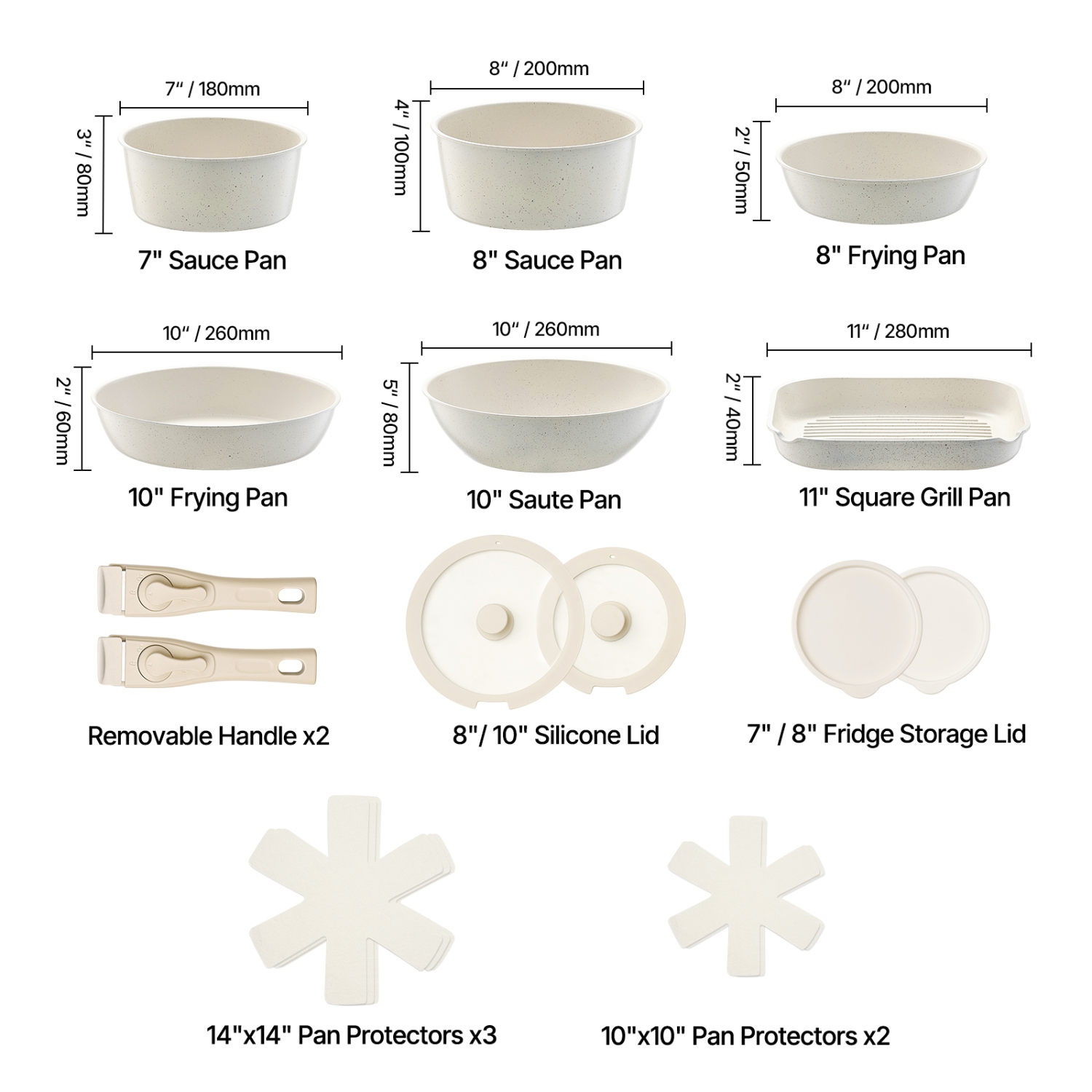 VEVOR 17 Piece Pots and Pans Set Nonstick, Detachable Handle Cookware, Space Saving Induction cookware set,Kitchen RV Cooking Sets,with