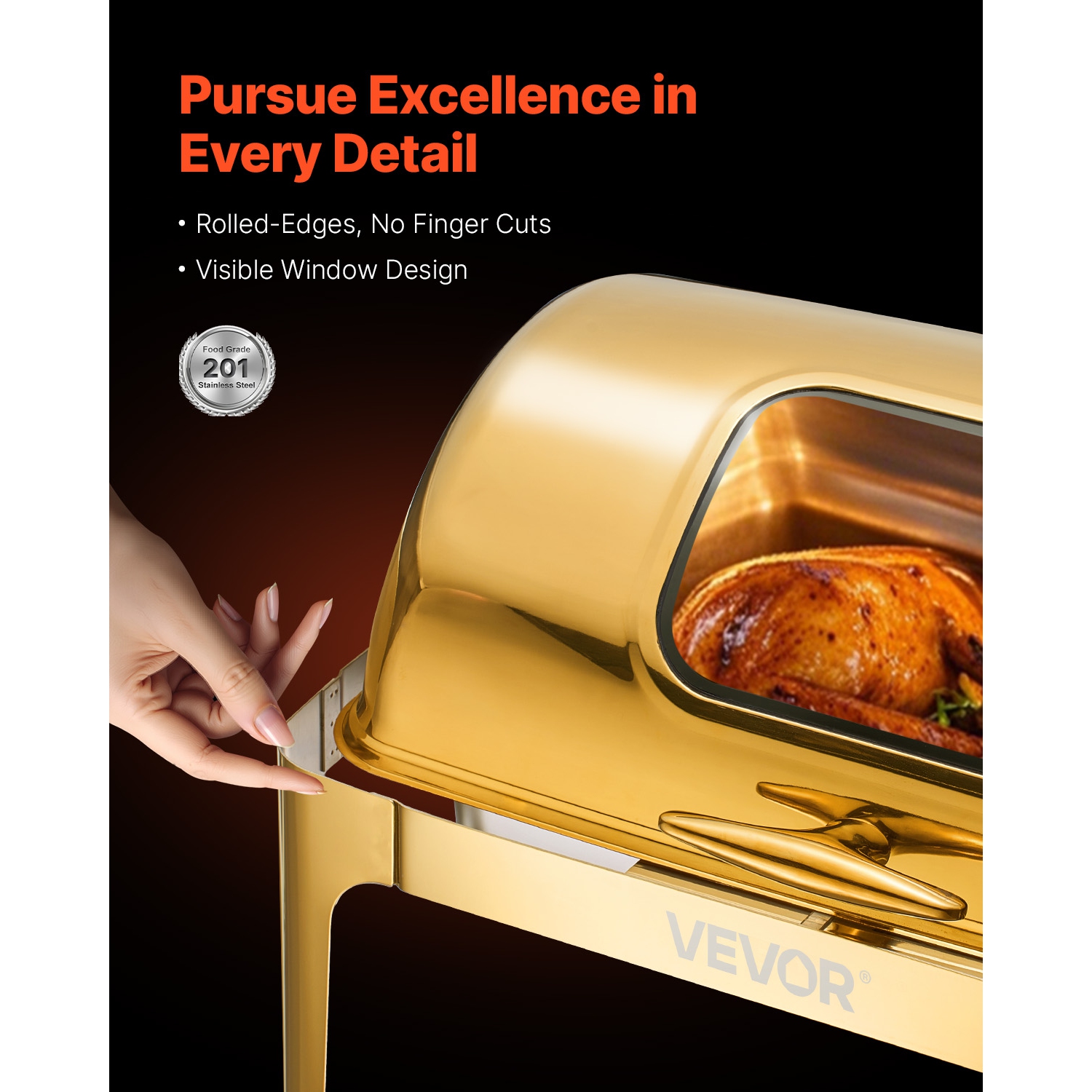 VEVOR 9Qt Roll Top Chafing Dish Buffet Complete Set, Stainless Steel Chafer with Full Size Pan, Rectangle Catering Warmer Server with Visible Lid