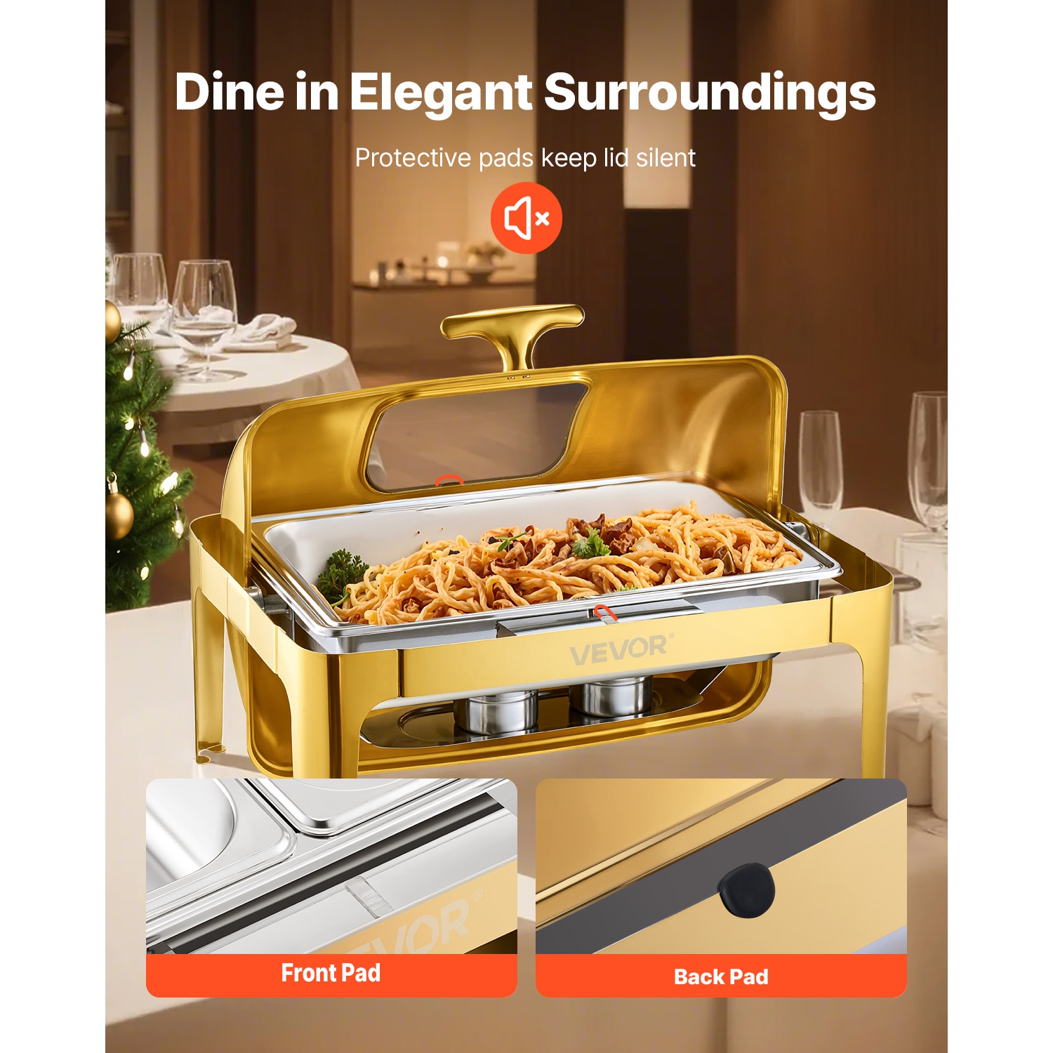 VEVOR 9Qt Roll Top Chafing Dish Buffet Complete Set, Stainless Steel Chafer with Full Size Pan, Rectangle Catering Warmer Server with Visible Lid