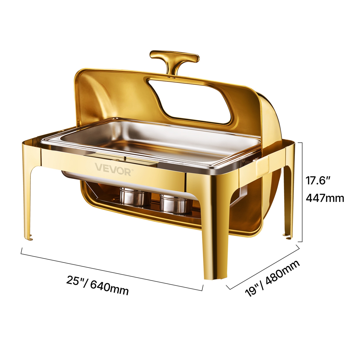 VEVOR 9Qt Roll Top Chafing Dish Buffet Complete Set, Stainless Steel Chafer with Full Size Pan, Rectangle Catering Warmer Server with Visible Lid