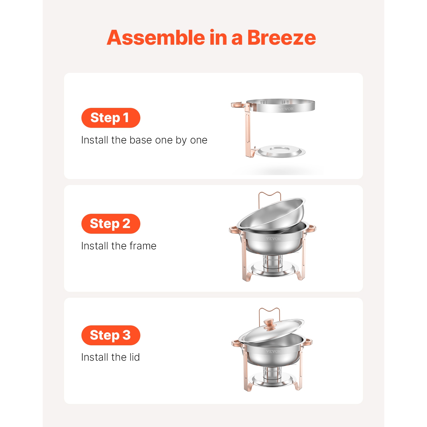 VEVOR 5 Qt 4 Pack Chafing Dish Buffet Set,Stainless Steel Chafer with 4 Full Size Pans, Round Catering Warmer Server with Lid Water Pan Folding Stand