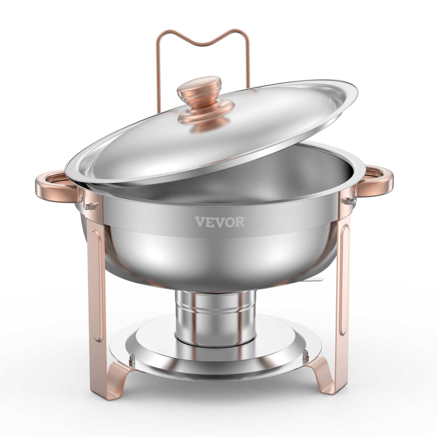 VEVOR 5 Qt 4 Pack Chafing Dish Buffet Set,Stainless Steel Chafer with 4 Full Size Pans, Round Catering Warmer Server with Lid Water Pan Folding Stand