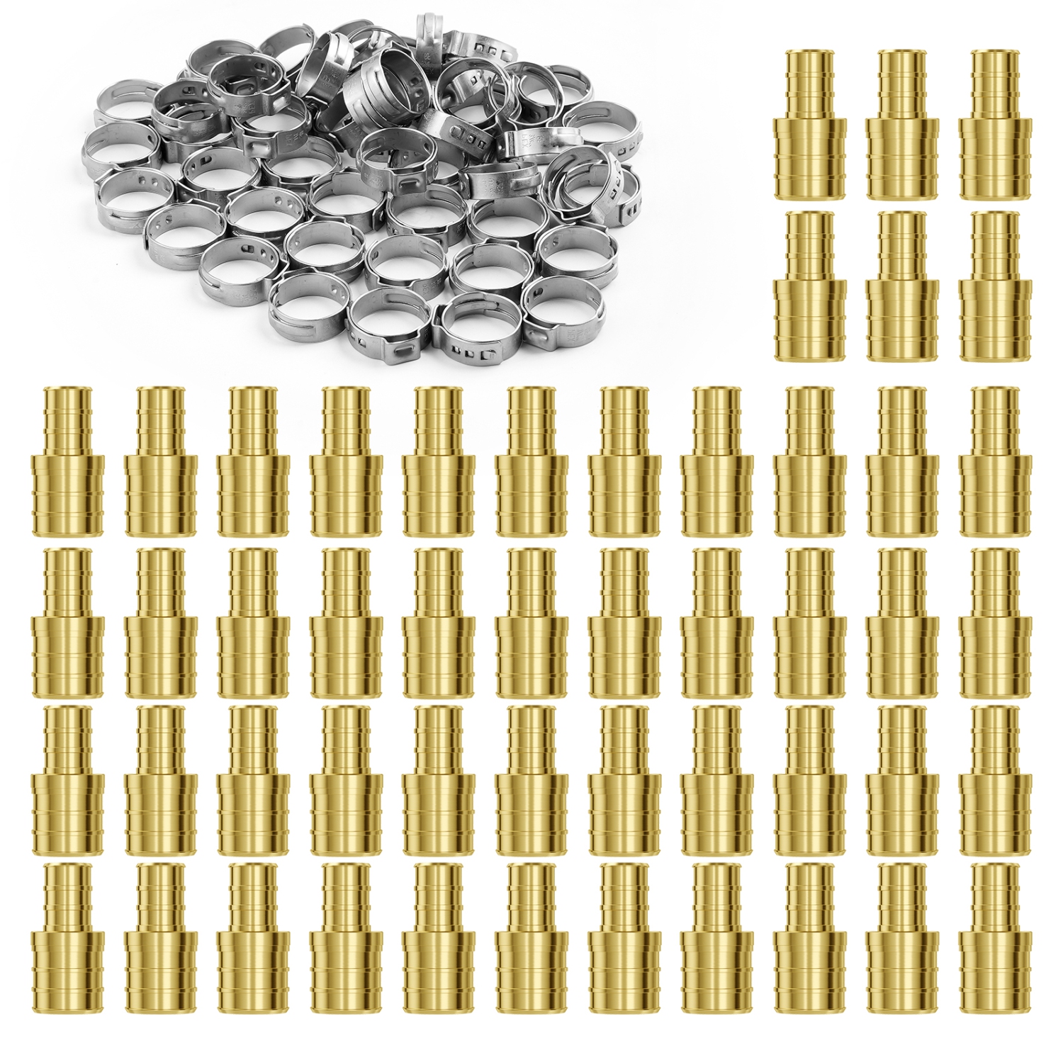 VEVOR 1/2"-3/4" Pipe Fittings, 50PCS Brass Pipe Fittings, Clamp-style 1/2 NPT Internal Thread Pipe Connector Brass Air Fittings, Heavy Duty Plumbing