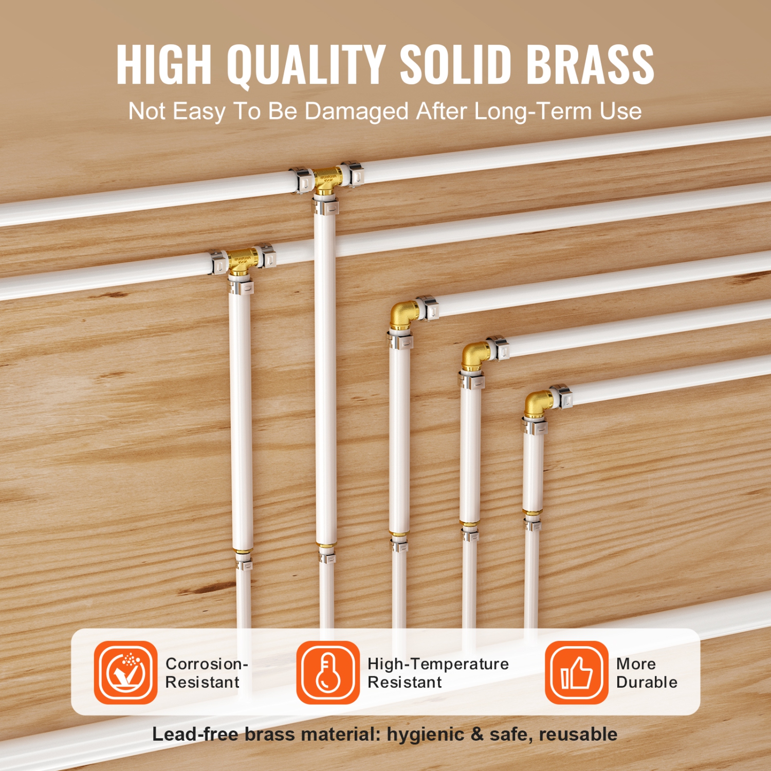 VEVOR 1/2" 25PCS Pipe Fittings, Brass Pipe Fittings, Clamp-style 1/2 NPT External Thread Pipe Connector Brass Air Fittings, Plumbing Fittings NPT