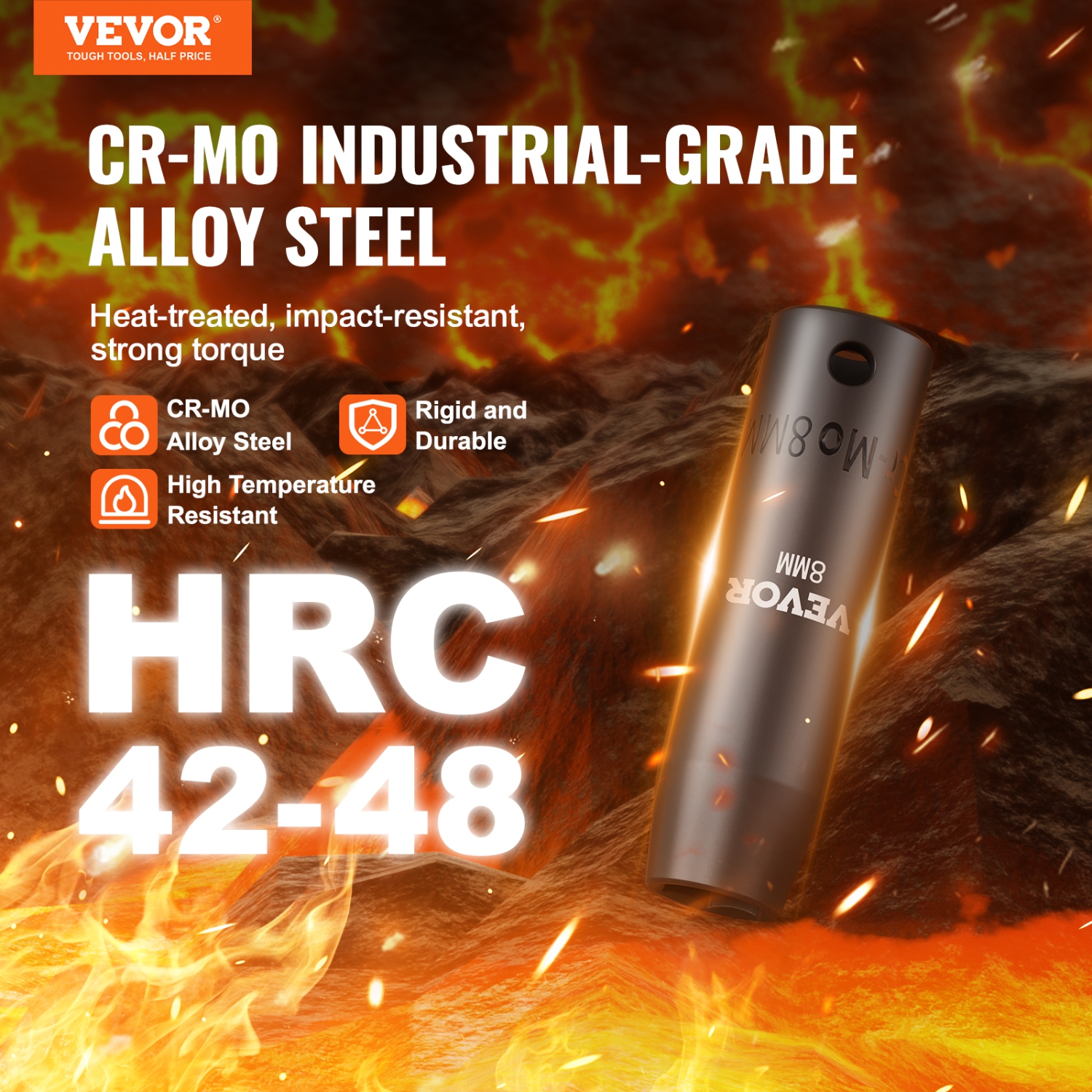 VEVOR 3/8" Drive Impact Socket Set, 15 Piece Deep Socket Set Metric 8-22mm, 6 Point Cr-Mo Alloy Steel for Auto Repair, Easy-to-Read Size Markings,