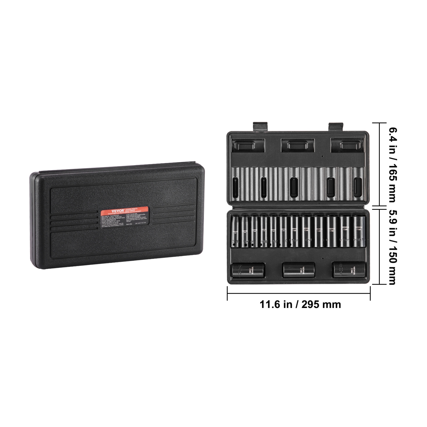 VEVOR 3/8" Drive Impact Socket Set, 15 Piece Deep Socket Set Metric 8-22mm, 6 Point Cr-Mo Alloy Steel for Auto Repair, Easy-to-Read Size Markings,