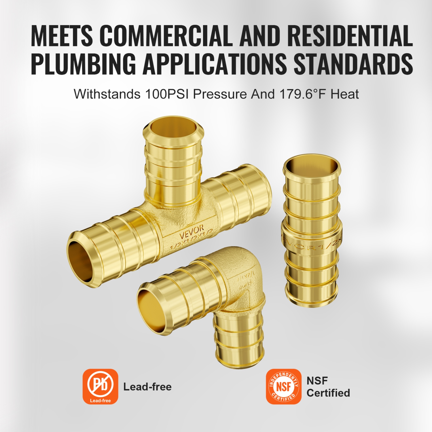 VEVOR 1/2" 45PCS Pipe Fittings, Brass Pipe Fittings, Push-Fit Pipe Connector Brass Air Fittings, Plumbing Fittings Adapter for Heating Systems