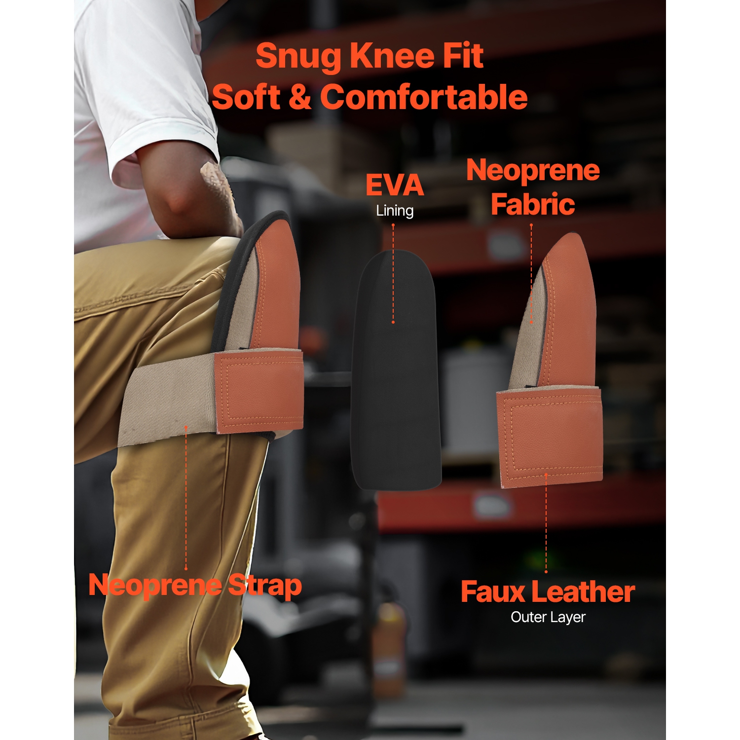 VEVOR Knee Pads for Work,Durable Leather Construction Pads,Machine Washable Work Knee Pads,Easy to Wear and Take off,Extra Thick Knee Support for
