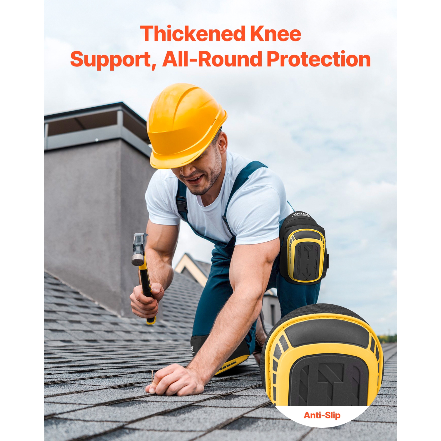 VEVOR Knee Pads for Work, Extended Heavy Duty Construction Knee Pads with 2 Extension Straps, Anti-slip Foam Gel Knee Pads,for Gardening Flooring