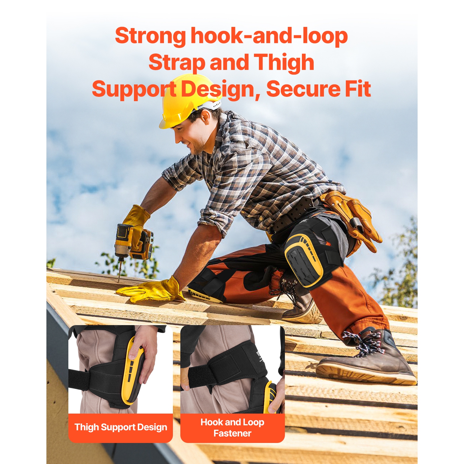 VEVOR Knee Pads for Work, Extended Heavy Duty Construction Knee Pads with 2 Extension Straps, Anti-slip Foam Gel Knee Pads,for Gardening Flooring